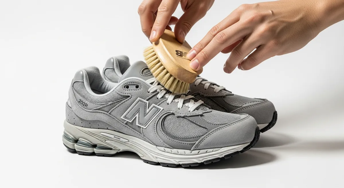Nettoyage de New Balance 2002R - traitement zone par zone