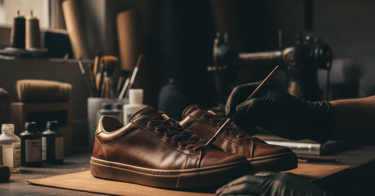 Rénovation professionnelle d'une paire de sneakers à l'atelier VNS à Paris
